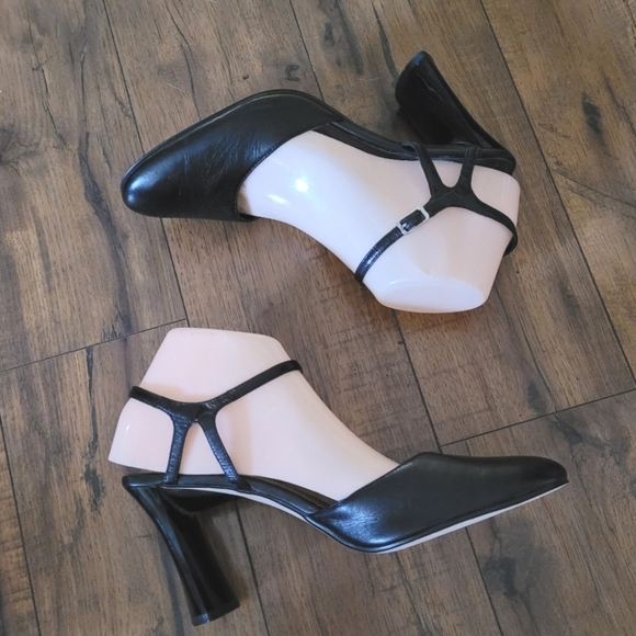 Vintage - 90's Apostrophe Black Piper Heels - Picture 1 of 8